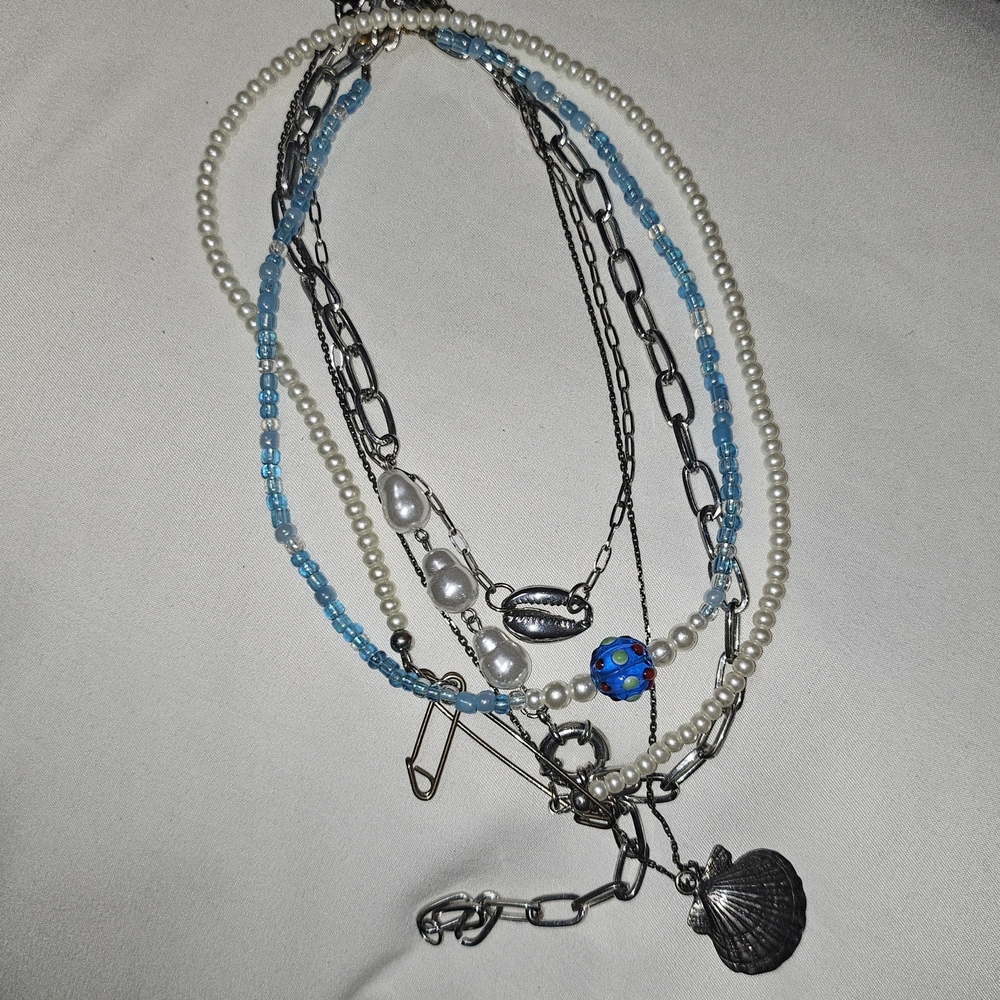 Layered Blue and Silver Necklace Set